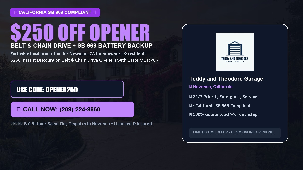 $250 OFF Smart Garage Door Opener Installation (Belt & Chain Drive with California SB 969 Battery Backup) in Newman, CA