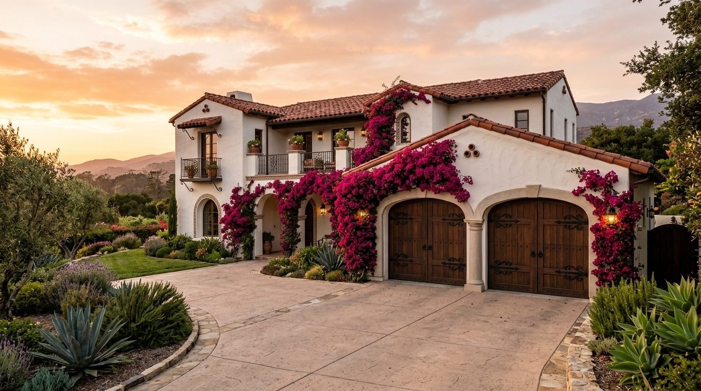 Teddy and Theodore Garage Door Exterior Closed Garage Door at Twilight